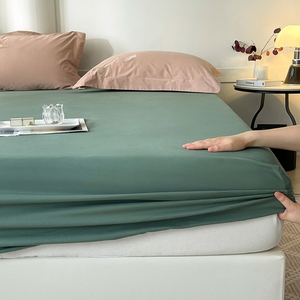 91家纺网 家纺一手货源 找家纺  2024新款【A类母婴级】加厚全棉磨毛四件套纯棉保暖床笠纯色床垫保护罩冬季单件床上用品 松石绿【A类加厚全棉品质】