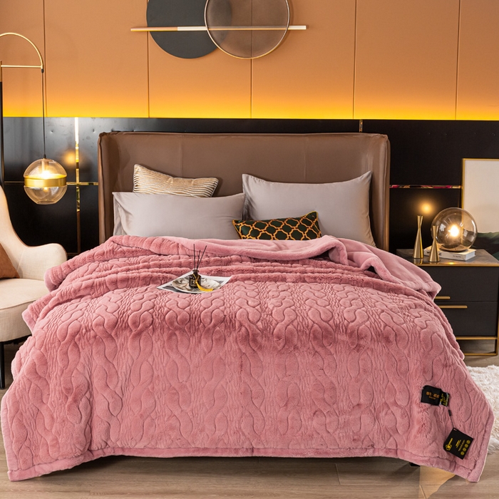 91家纺网 家纺一手货源 找家纺 凯轩毛毛毯毯子网销专供 2024新款精品仿裘皮毛毯毯子 藕粉