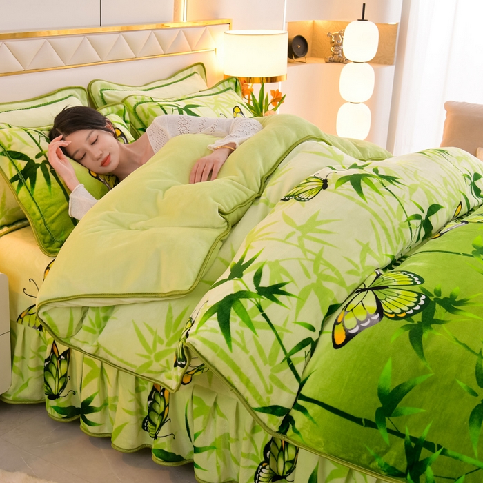 91家纺网 家纺一手货源 找家纺 金柚子 2024新款加厚牛奶绒四件套 翩翩起舞