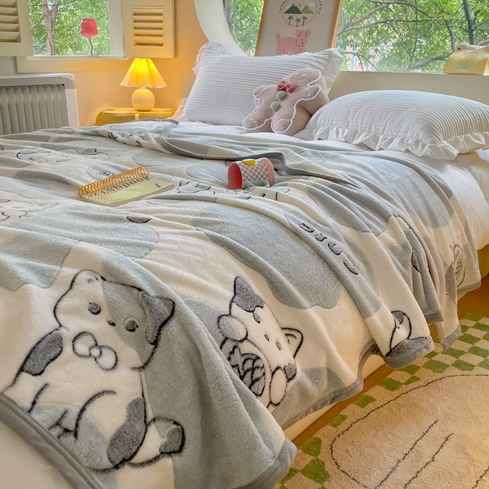 91家纺网 家纺一手货源 找家纺 慕尚家纺 2025新款高克重加厚雪花绒毛毯毯子 可爱猫咪