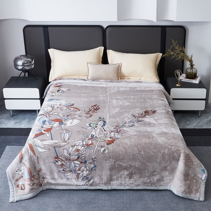 凯轩毛毛毯毯子网销专供 2024新款新中式大版印花双层云毛毯毯子 梦影