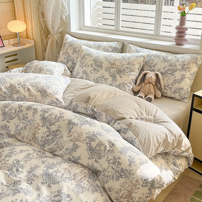 91家纺网 家纺一手货源 找家纺 麦伦家居 2024全棉斜纹13372小清新碎花卡通系列四件套 米莱