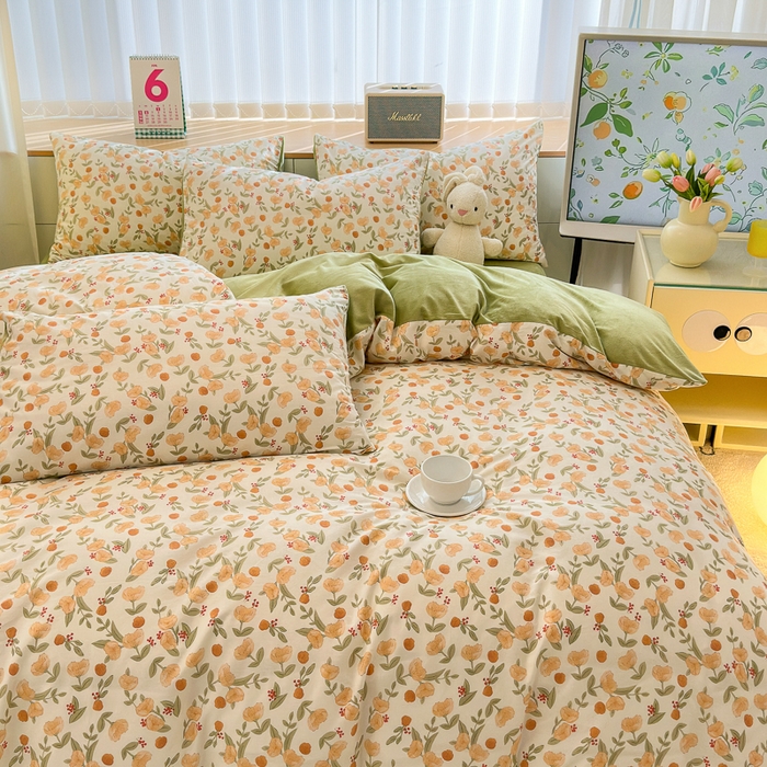 91家纺网 家纺一手货源 找家纺 清雅福 2024新款小清新ins棉加绒印花四件套系列-棉绒风格二 花千朵