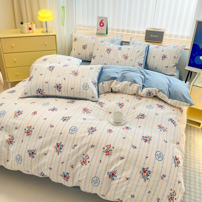 91家纺网 家纺一手货源 找家纺 清雅福 2024新款小清新ins棉加绒印花四件套系列-棉绒风格二 伯爵夫人