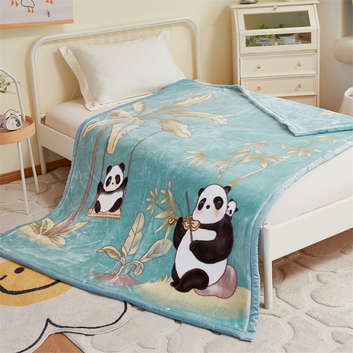 91家纺网 家纺一手货源 找家纺 凯轩毛毛毯毯子网销专供 2024新款双层学生云毛毯毯子 熊宝-蓝