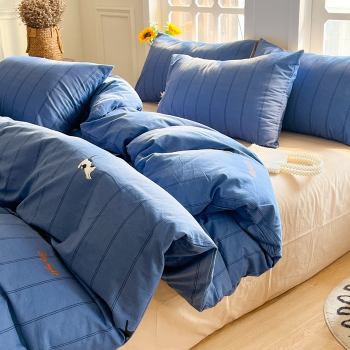 91家纺网 家纺一手货源 找家纺 千朵 2024新款全棉磨毛四件套 蓝猫