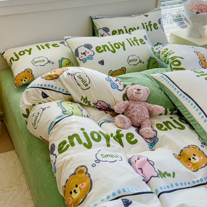 91家纺网 家纺一手货源 找家纺 清雅福 2024新款小清新ins棉加绒印花四件套系列-棉绒风格一 棉绒哈哈乐园