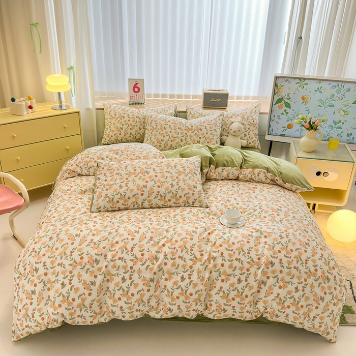 91家纺网 家纺一手货源 找家纺 清雅福 2024新款小清新ins棉加绒印花四件套系列-棉绒风格二 花千朵