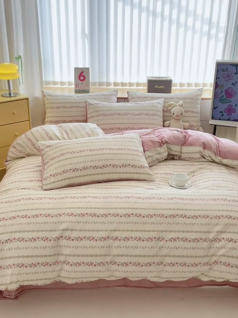 91家纺网 家纺一手货源 找家纺 清雅福 2024新款小清新ins棉加绒印花四件套系列-棉绒风格二 玫瑰物语