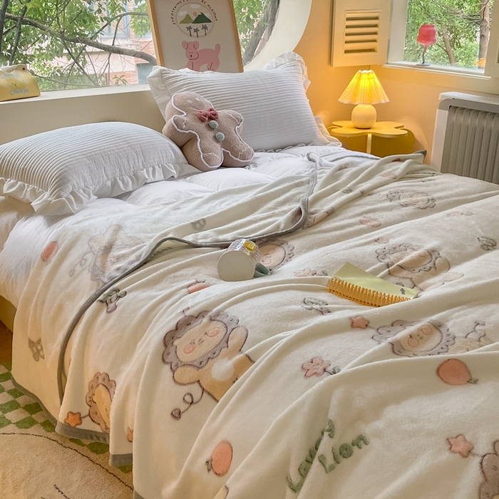 91家纺网 家纺一手货源 找家纺 慕尚家纺 2025新款高克重加厚雪花绒毛毯毯子 幸运狮