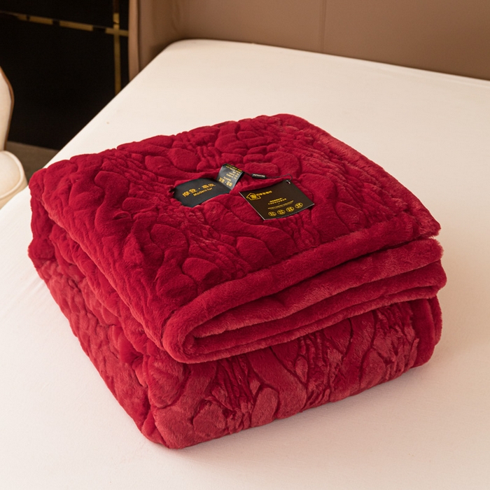 91家纺网 家纺一手货源 找家纺 凯轩毛毛毯毯子网销专供 2024新款精品仿裘皮毛毯毯子 大红