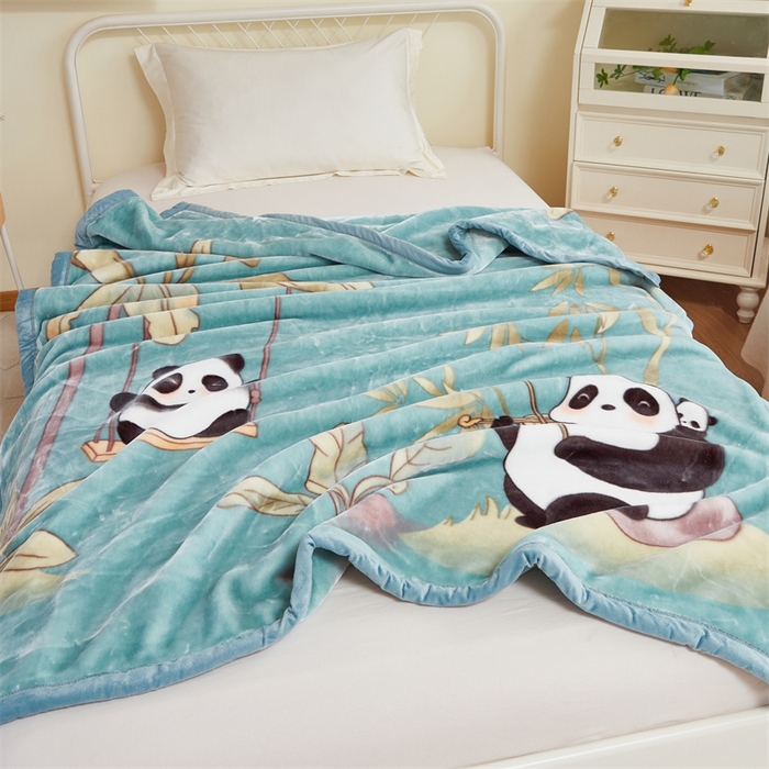 91家纺网 家纺一手货源 找家纺 凯轩毛毛毯毯子网销专供 2024新款双层学生云毛毯毯子 熊宝-蓝