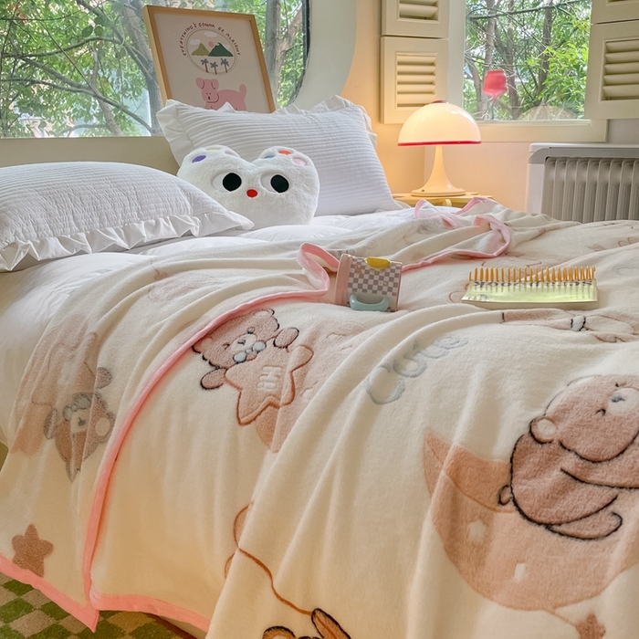 91家纺网 家纺一手货源 找家纺 慕尚家纺 2025新款高克重加厚雪花绒毛毯毯子 星空熊