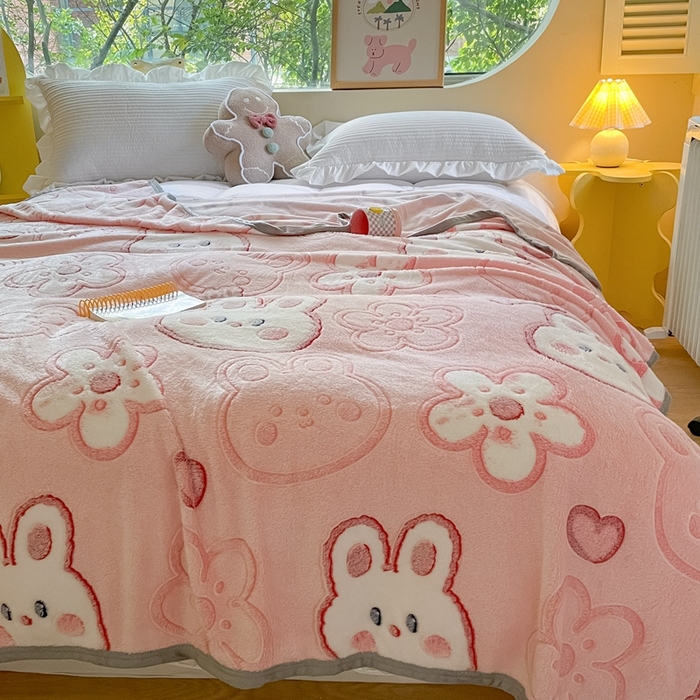 91家纺网 家纺一手货源 找家纺 慕尚家纺 2025新款高克重加厚雪花绒毛毯毯子 花花小兔