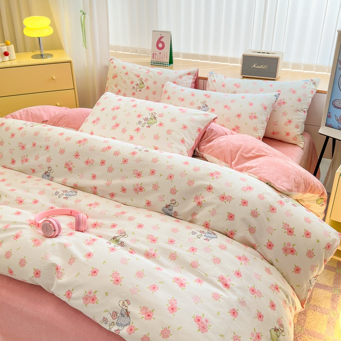 91家纺网 家纺一手货源 找家纺 清雅福 2024新款小清新ins棉加绒印花四件套系列-棉绒风格二 美丽人生