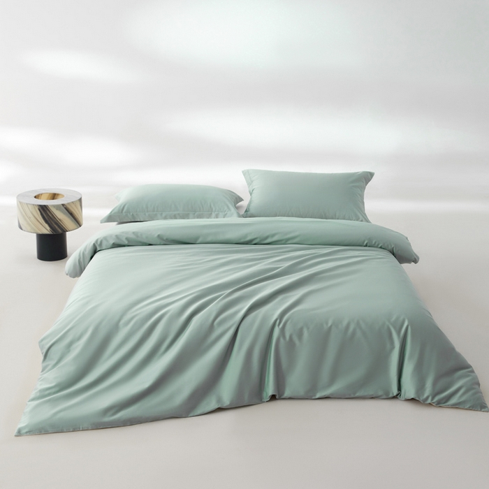 91家纺网 家纺一手货源 找家纺 轩和家居 2024新款简约纯色50s长绒棉贡缎四件套 薄荷绿
