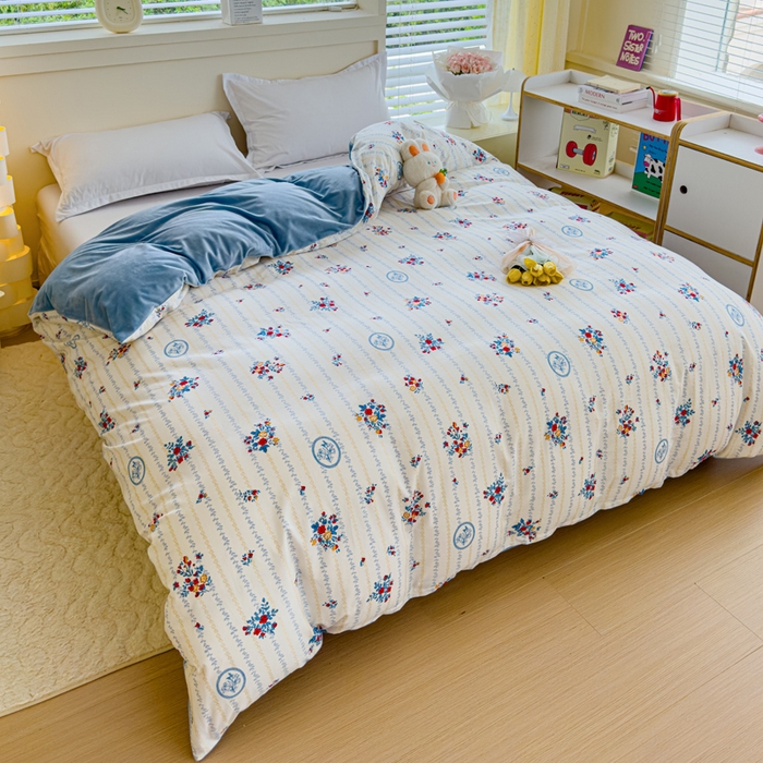 91家纺网 家纺一手货源 找家纺 清雅福 2024新款小清新ins棉加绒印花四件套系列-棉绒风格一 棉绒伯爵夫人