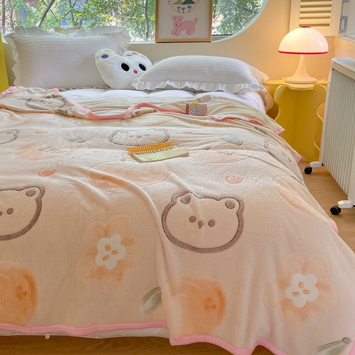 91家纺网 家纺一手货源 找家纺 慕尚家纺 2025新款高克重加厚雪花绒毛毯毯子 桔子熊