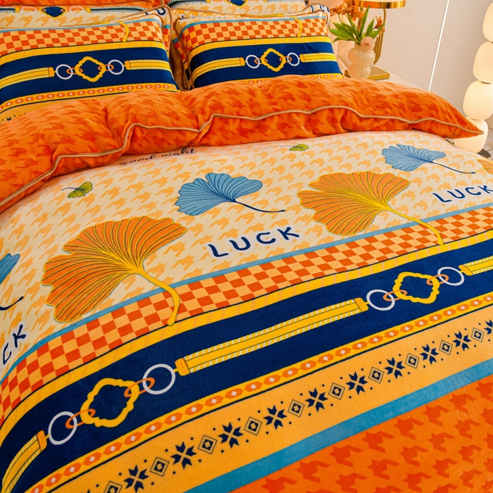 91家纺网 家纺一手货源 找家纺 金柚子 2024新款加厚牛奶绒四件套 一叶知秋