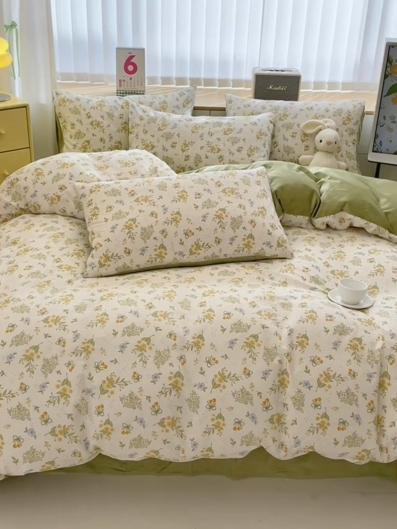 91家纺网 家纺一手货源 找家纺 清雅福 2024新款小清新ins棉加绒印花四件套系列-棉绒风格二 森夏