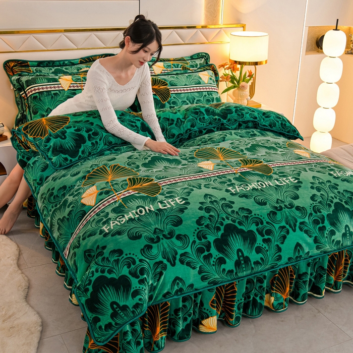 91家纺网 家纺一手货源 找家纺 金柚子 2024新款加厚牛奶绒四件套 时尚人生