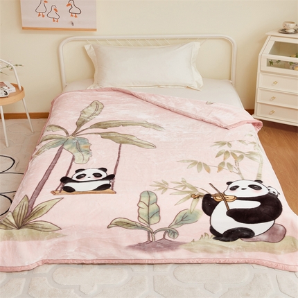 91家纺网 家纺一手货源 找家纺 凯轩毛毛毯毯子网销专供 2024新款双层学生云毛毯毯子 熊宝-粉