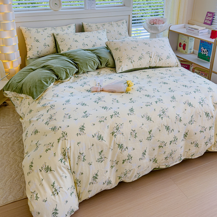 91家纺网 家纺一手货源 找家纺 清雅福 2024新款小清新ins棉加绒印花四件套系列-棉绒风格一 棉绒茶艺