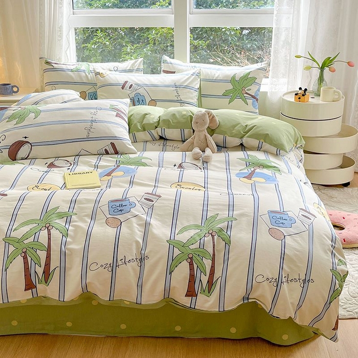 91家纺网 家纺一手货源 找家纺 麦伦家居 2024全棉斜纹13372小清新碎花卡通系列四件套 度假时光