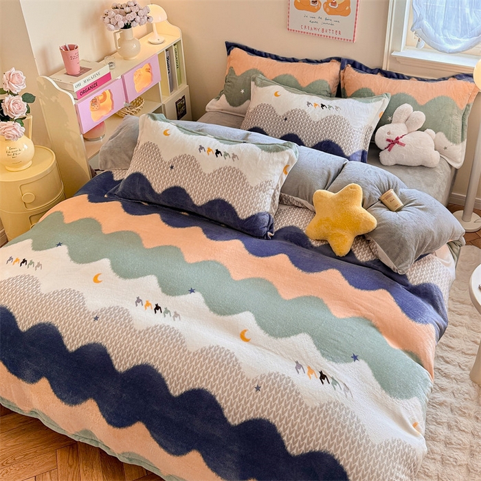 91家纺网 家纺一手货源 找家纺 名兮 2024新款卡通时尚风高克重牛奶绒四件套 乘风破浪