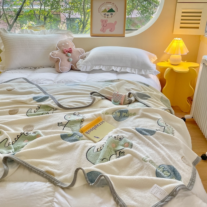 91家纺网 家纺一手货源 找家纺 慕尚家纺 2025新款高克重加厚雪花绒毛毯毯子 恐龙之恋