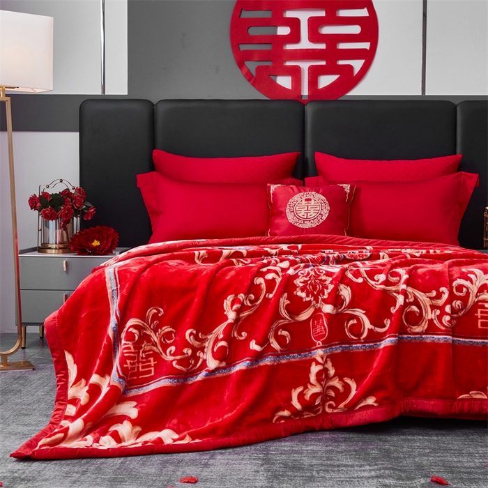 91家纺网 家纺一手货源 找家纺 凯轩毛毛毯毯子网销专供 2024新款A类双层云毛毯毯子 双喜临门