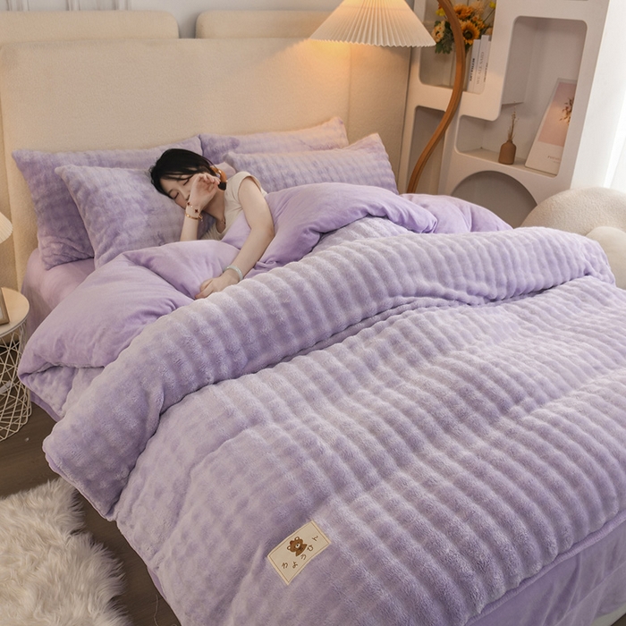 91家纺网 家纺一手货源 找家纺 卡迪亚家纺 2024新款亲肤舒适泡泡绒四件套 浅青