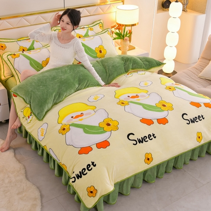 金柚子 2024新款加厚牛奶绒四件套 你好小黄鸭