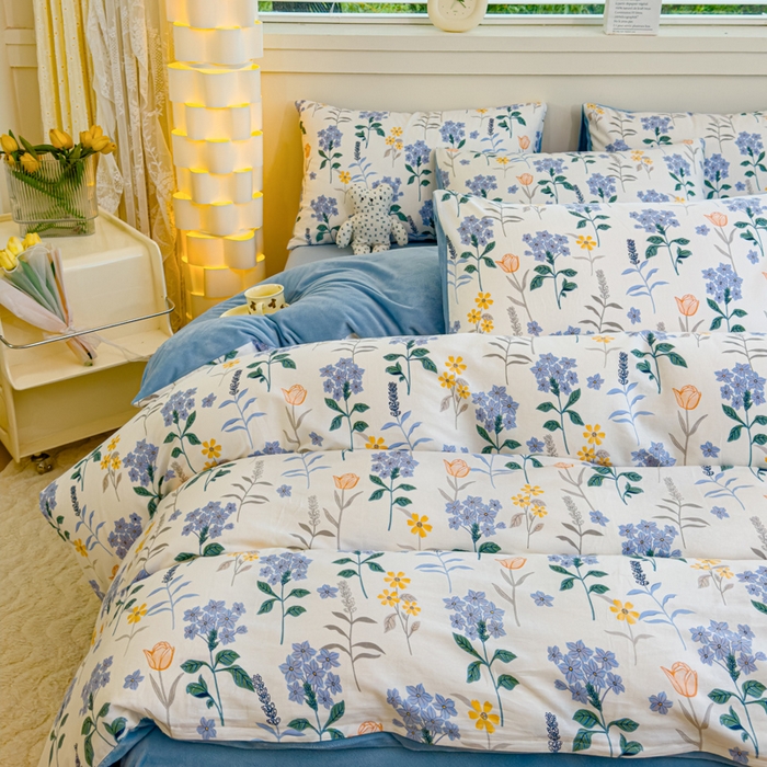 91家纺网 家纺一手货源 找家纺 清雅福 2024新款小清新ins棉加绒印花四件套系列-棉绒风格一 棉绒爱丽丝