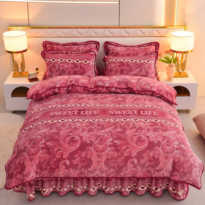 91家纺网 家纺一手货源 找家纺 金柚子 2024新款加厚牛奶绒四件套 甜蜜人生