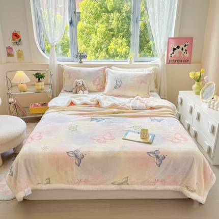 （总）沐慕 2024新款AB版牛奶绒拼羊羔绒毛毯毯子