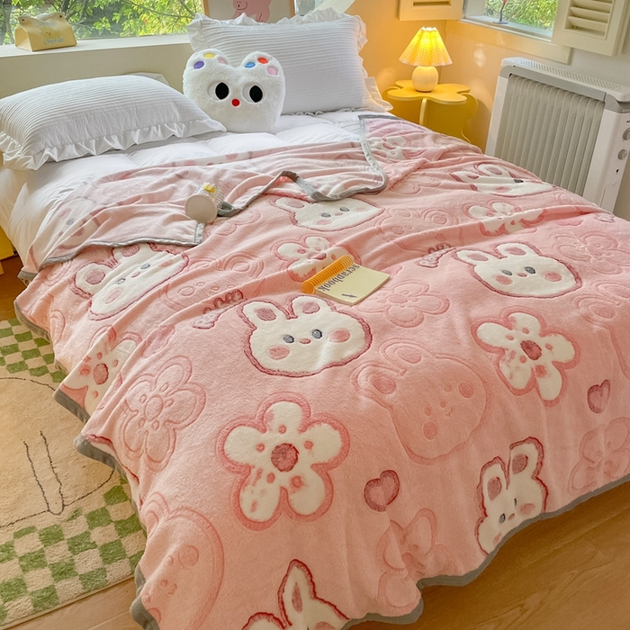 91家纺网 家纺一手货源 找家纺 慕尚家纺 2025新款高克重加厚雪花绒毛毯毯子 花花小兔