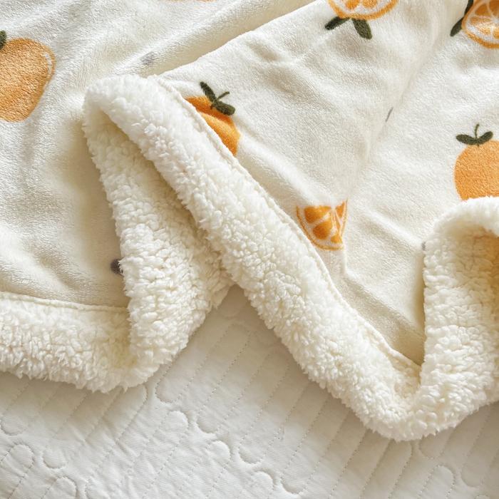 91家纺网 家纺一手货源 找家纺 沐慕 2024新款AB版牛奶绒拼羊羔绒毛毯毯子 毛毯-小橙子