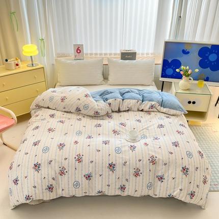 清雅福 2024新款小清新ins棉加绒印花四件套系列-棉绒风格二 伯爵夫人