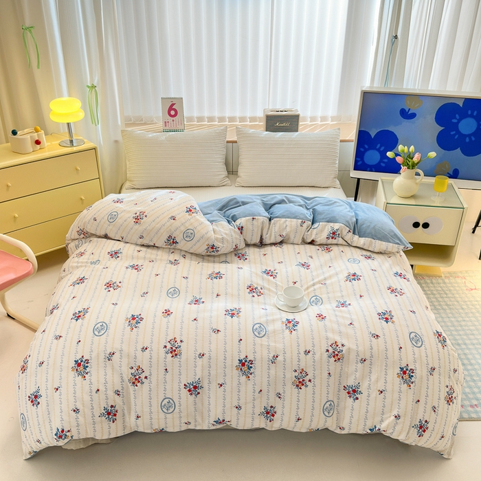 91家纺网 家纺一手货源 找家纺 清雅福 2024新款小清新ins棉加绒印花四件套系列-棉绒风格二 伯爵夫人