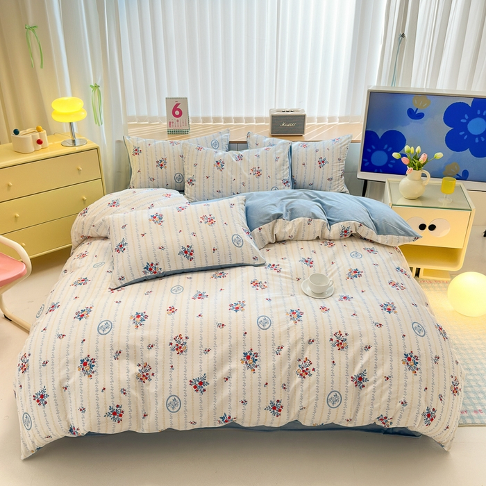 91家纺网 家纺一手货源 找家纺 清雅福 2024新款小清新ins棉加绒印花四件套系列-棉绒风格二 伯爵夫人