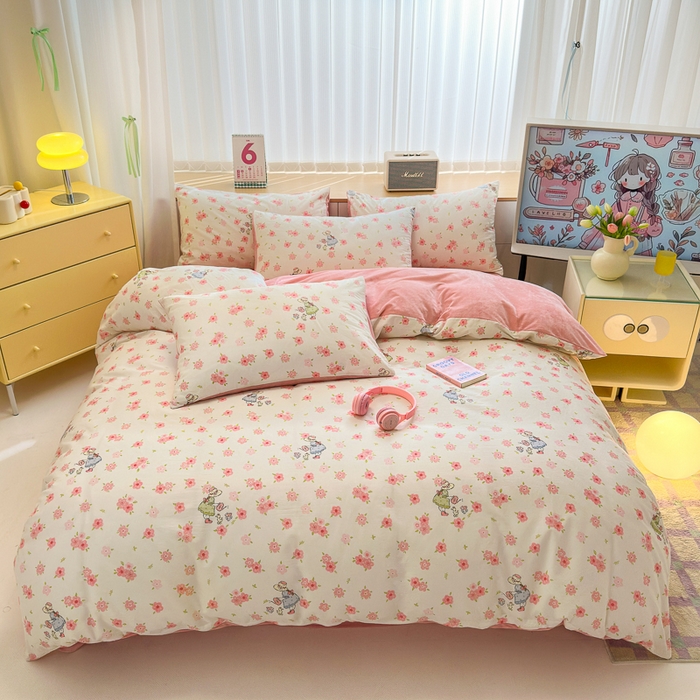 91家纺网 家纺一手货源 找家纺 清雅福 2024新款小清新ins棉加绒印花四件套系列-棉绒风格二 美丽人生