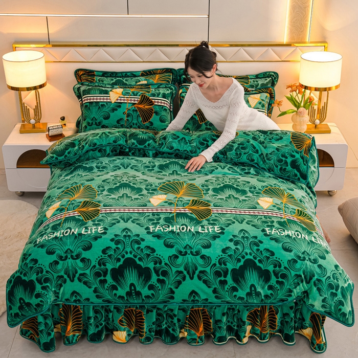 91家纺网 家纺一手货源 找家纺 金柚子 2024新款加厚牛奶绒四件套 时尚人生