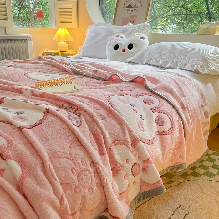 91家纺网 家纺一手货源 找家纺 慕尚家纺 2025新款高克重加厚雪花绒毛毯毯子 花花小兔