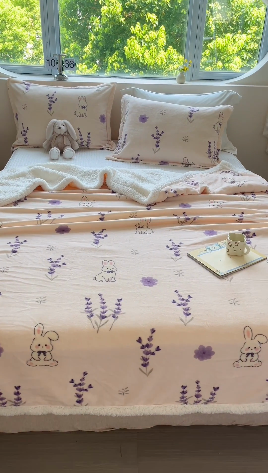 91家纺网 家纺一手货源 找家纺 沐慕 2024新款AB版牛奶绒拼羊羔绒毛毯毯子 毛毯-紫兔花香