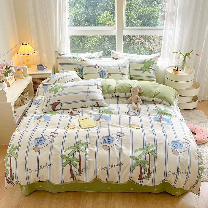 91家纺网 家纺一手货源 找家纺 麦伦家居 2024全棉斜纹13372小清新碎花卡通系列四件套 度假时光