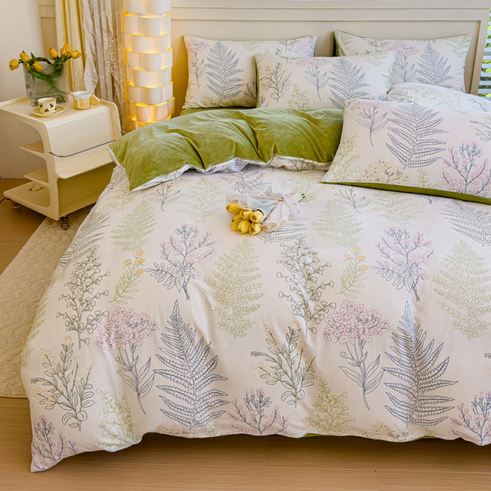 91家纺网 家纺一手货源 找家纺 清雅福 2024新款小清新ins棉加绒印花四件套系列-棉绒风格一 棉绒巴黎之恋