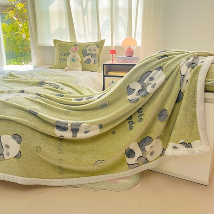 沐慕 2024新款加厚雪花绒菠萝格宽幅包边毛毯 毛毯-熊猫伙伴