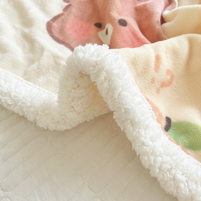 91家纺网 家纺一手货源 找家纺 沐慕 2024新款AB版牛奶绒拼羊羔绒毛毯毯子 毛毯-星星熊