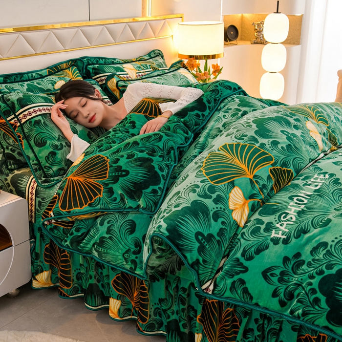 91家纺网 家纺一手货源 找家纺 金柚子 2024新款加厚牛奶绒四件套 时尚人生